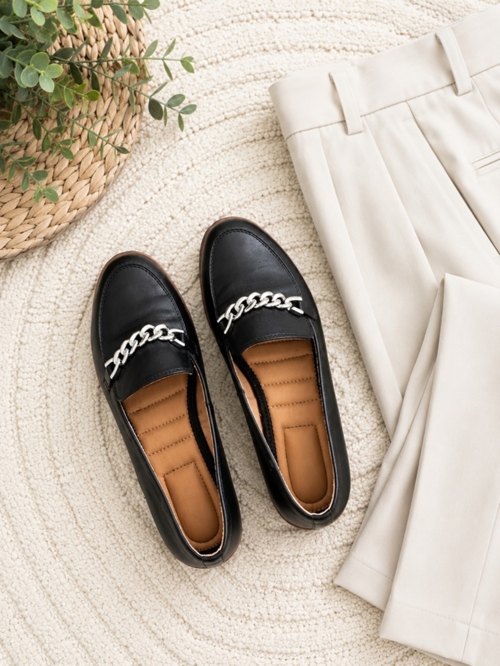 Black Chain Loafers Ballet Flats Quiet Luxury Preppy Chic
